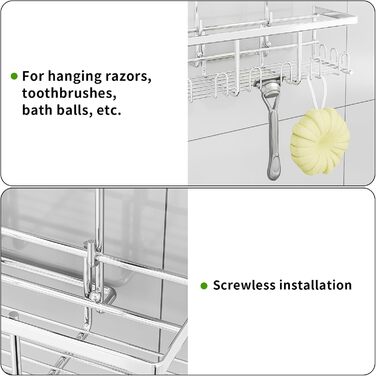 Полиця для душу підвісна, без свердління - тримач для шампуню, кошик для душу, органайзер для ванної кімнати, кріплення для душу (сріблястий)