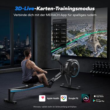 Повітряний гребний тренажер MERACH для домашнього використання, 10 регульованих рівнів з ексклюзивним додатком, професійний гребний тренажер для приміщень, ергономічне комфортне сидіння, легке зберігання