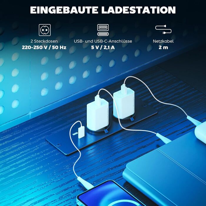 Ігровий стіл HOMCOM, L-подібний, 165 x 80 см, зі світлодіодним освітленням та розетками, комп&39ютерний стіл з підставкою для двох моніторів, 2 шухляди, відділення для зберігання, для домашнього офісу, ігор, навчання, чорний колір дерева