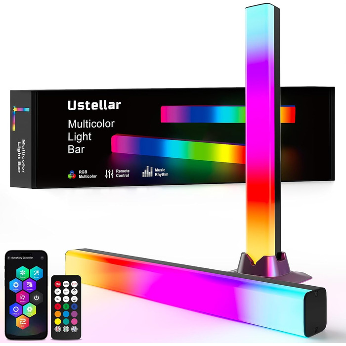 Світлова панель Ustellar RGB, світлодіодна панель для синхронізації музики RGB IC, ембієнтна лампа з живленням від USB, підсвічування ігрового телевізора зі зміною кольору з пультом дистанційного керування, 8 динамічних режимів для оформлення ігрової кімн