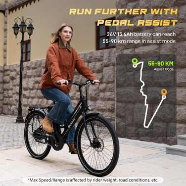 Електричний велосипед EVERCROSS EK8 для дорослих, 26-дюймовий електровелосипед - двигун 250 Вт, акумулятор 36 В 10,4 Аг, 15/20/25 км/год, максимальне навантаження 120 кг, гірський електровелосипед для жінок та чоловіків, чорний стандарт
