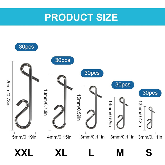 Набір безвузлових зєднувачів, 150 предметів без вузлових зєднувачів для риболовлі, розмір S-XXL без вузлових зєднувачів для риболовлі, рибальські аксесуари для морської риболовлі з безвузловим зєднувачем для волосіні.