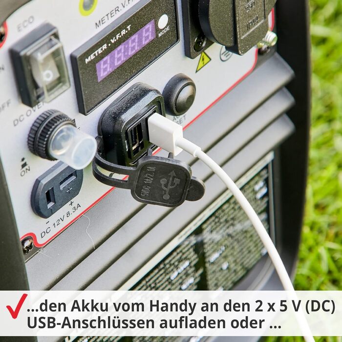 Інверторний генератор HECHT потужністю 2000 Вт, аварійне джерело живлення 4-літровий бензиновий бак 6 годин роботи тихий мобільне джерело живлення, також для чутливих до напруги пристроїв, таких як ноутбуки, мобільні телефони, телевізори тощо.