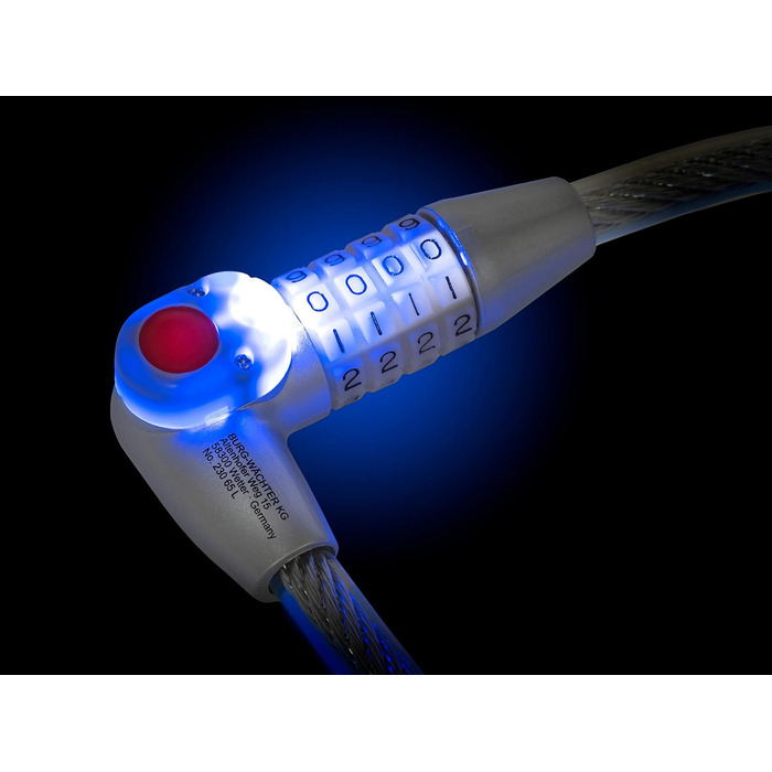 Велозамок Burg-Wchter спіральний з кодовим замком та підсвічуванням, модель 230 180 L з тримачем, захист від крадіжки, довжина 180 см, діаметр 12 мм, асортимент кольорів, довжина тримача 65 см