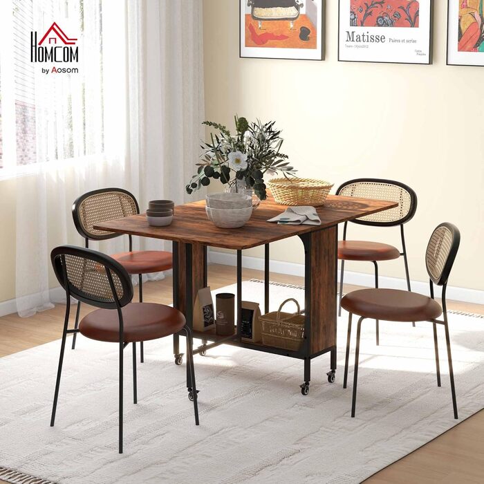 Розкладний обідній стіл HOMCOM, мобільний розкладний стіл з відкритою полицею, обідній стіл, кухонний стіл для невеликих приміщень, кухня, їдальня, 130 x 80 x 74 см, рустикальний коричневий