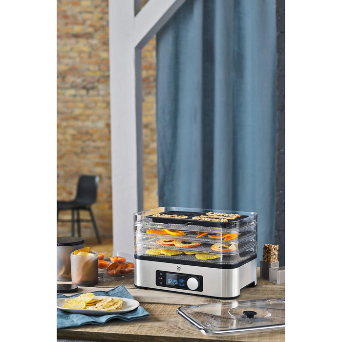 Дегідратор з нержавіючої сталі, дегідратор з 5 відділеннями, 30-70C, 24-годинний таймер, сушарка для фруктів, дегідратор, 2 коробки, батончик мюслі, одинарний без BPA