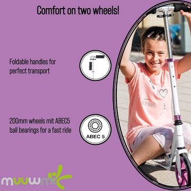 Алюмінієвий самокат Muuwmi - самокат з колесами 200 мм ABEC 5 GS-тестований регульований по висоті механізм складання нековзний ун