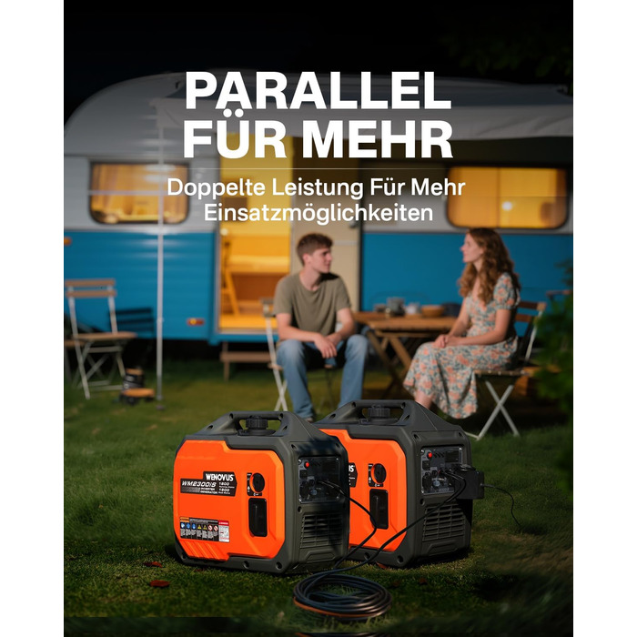 Надзвичайно тихий портативний 4-тактний генератор потужністю 1900 Вт з розеткою 230 В та USB-інвертором, бензиновий аварійний генератор для резервного живлення під час відключення електроенергії, ідеально підходить для кемпінгу, караванів, автофургонів та