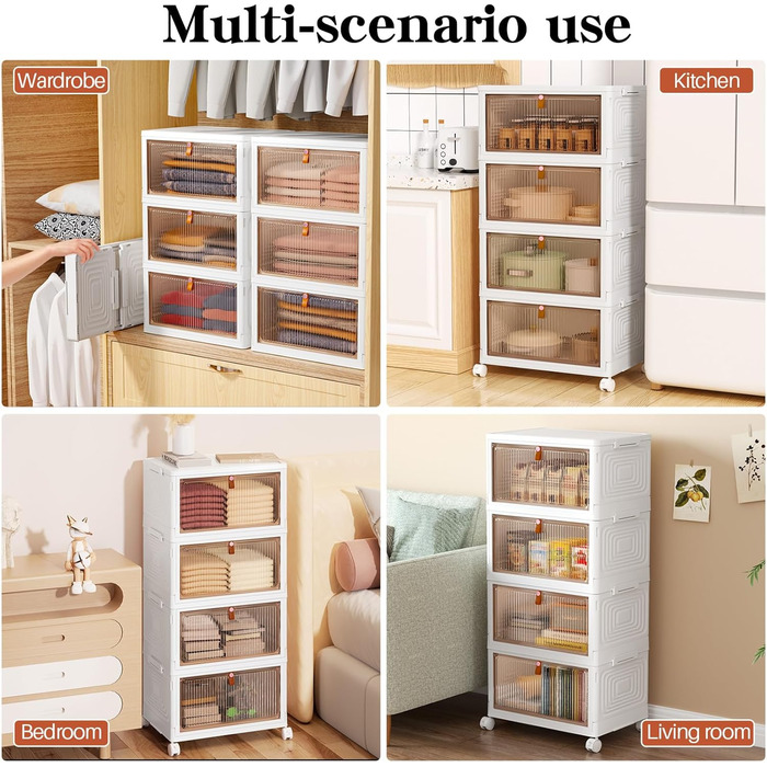 Коробка для зберігання з кришкою - пластикова коробка 23 л * 4 з кришкою, коробки для зберігання з кришкою, розкладна коробка, складні контейнери для зберігання для дому та офісу, білий колір, 4 упаковки по 23 л (4 яруси та 1 кришка)