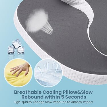Подушка A-Pce з піни з ефектом пам&39яті для всіх типів сну, ергономічна ортопедична подушка для голови для полегшення болю в шиї та плечах, подушка для шиї зі знімним чохлом, сіра, велика