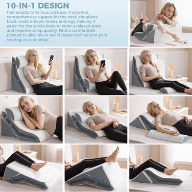 Ортопедичний комплект подушок-клинів 3-в-1, регульована трикутна подушка з піни з ефектом пам&39яті для підтримки ніг і колін, апное сну, болю в спині, полегшення печії та хропіння