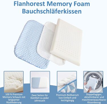 Ультратонка плоска подушка з піни з ефектом пам&39яті - Охолоджувальна подушка для сну на животі зі знімним чохлом, який можна прати, подушка для підтримки шиї для сну на спині та животі, 40x60x6 см Синьо-білий колір 40x60x6 см