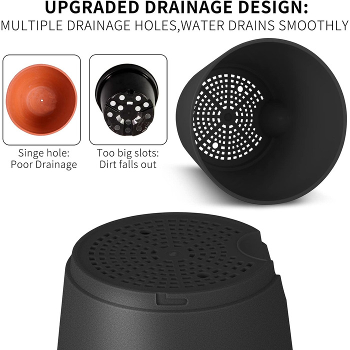 Горщики для рослин 17,8/16,5/15,2/13,9/12,7см GARDIFE кашпо самополивне з дренажним отвором, пластикові горщики для квітів, розсад