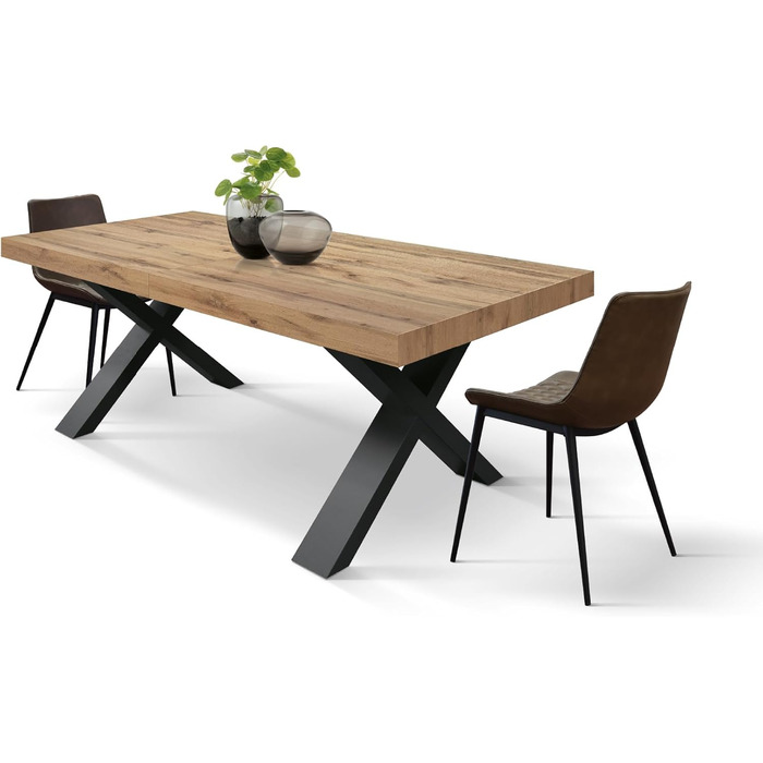 Розсувний стіл Elisa, Стіл для вітальні або кухні, Схрещені ніжки X Чорний, Зроблено в Італії, Рустикальний дуб, 160x90x76 см - id1997 160x90x76 Чорна основа Рустикальний дуб