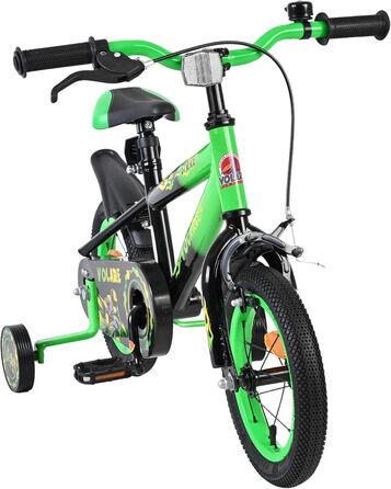 Дитячий велосипед Volare Strike 46 років Ручне та ножне гальмо Допоміжні колеса Захист ланцюга та світловідбивачі Подарунок для хлопчика, Зелений/Чорний, 12 дюймів