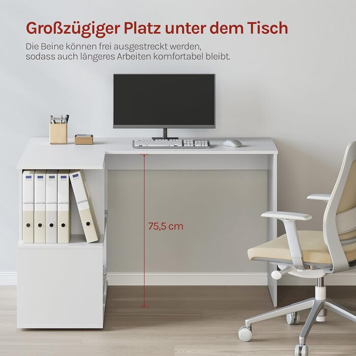 Подібний письмовий стіл, кутовий стіл з відділенням для зберігання, 120x100 см, офісний стіл, комп&39ютерний стіл з відділеннями для зберігання, ПК-стіл, L-подібний стіл, робочий стіл для офісу/кабінету, білий