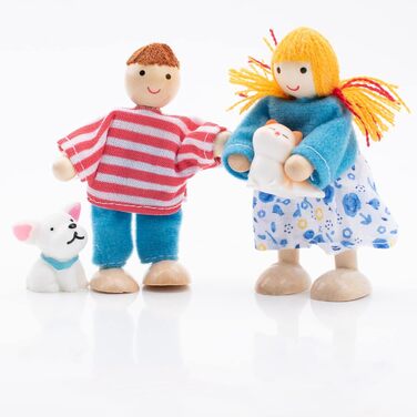 Дерев&39яний ляльковий будиночок для сім&39ї з котом та собакою, фігурки для лялькового будиночка для подарунка на аксесуари для лялькового будиночка