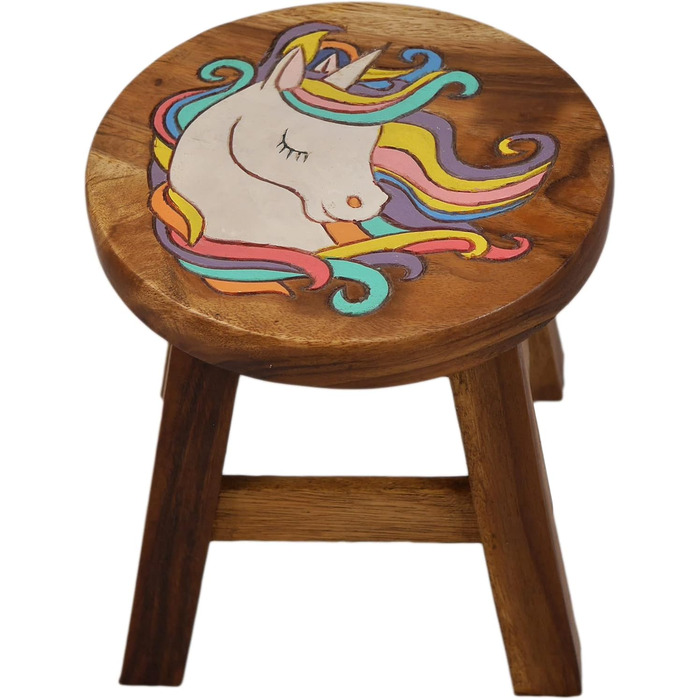 Універсальний дитячий табурет дерев'яний табурет круглий з масиву дерева тваринний мотив єдиноріг фантазія з багатьма можливостями