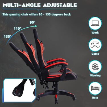 Ергономічне ігрове крісло CLIPOP, комп&39ютерне обертове крісло з підголівником та поперековою опорою, функція нахилу та блокування, регулювання висоти, поворотне, висока спинка, гоночні крісла, чорне/червоне