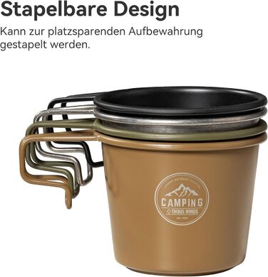 Кухоль з нержавіючої сталі Thous Winds Sierra, набір із 2 кемпінгових кухлів для активного відпочинку з підвісною ручкою, що штабелюється, портативний, легкий туристичний кухоль об&39ємом 350 мл, екологічно чистий кухоль для активного відпочинку - хакі