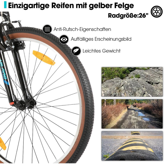 Гірський велосипед HILAND 26 дюймів для чоловіків та жінок, 21-швидкісний гірський велосипед, високоміцна сталева рама, гальма V-подібної форми, хардтейл для дорослих, сірий