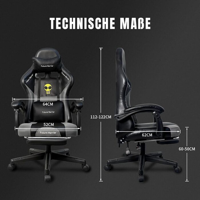 Ергономічне ігрове крісло з підставкою для ніг, підголівником та поперековою опорою. Регульоване по висоті м&39яке ігрове крісло, крісло для ПК, обертове крісло, чорний (чорно-сірий).