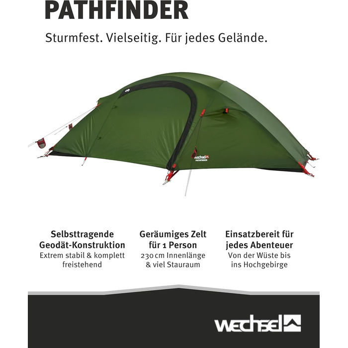 Трекінговий намет Wechsel Pathfinder I Геодезичний намет на 1 особу I Штормостійкий експедиційний намет I Компактний та портативний I Ідеальний намет для кемпінгу, пішого туризму, трекінгу та їзди на велосипеді