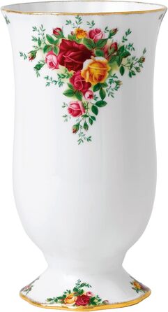 Подарункова ваза Royal Albert Old Country Roses Vase - Вінтажна ваза з тонкого кістяного фарфору - середнього розміру - квітковий візерунок, 22 см, біла Велика ваза