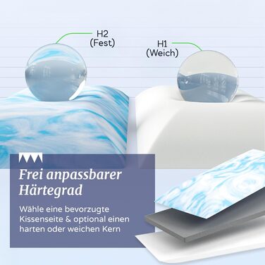 Подушка для шиї з гелевої піни та піни з ефектом пам&39яті, 60x30 см, подушка для шийного відділу хребта, регульована жорсткість та висота (7-14 см), чохол з дихаючого кашеміру