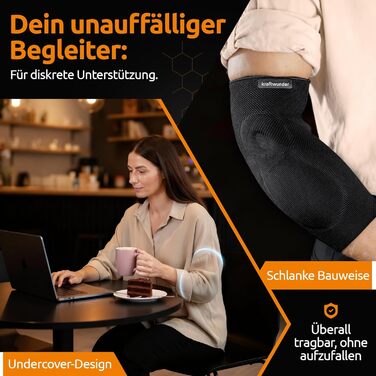 Бандаж для ліктя тенісиста/ліктя гольфіста, бандаж з гелевими накладками, зроблено в Німеччині, для жінок та чоловіків, для спорту та щоденного використання (чорний, L, двосторонній) Двосторонній Чорний L