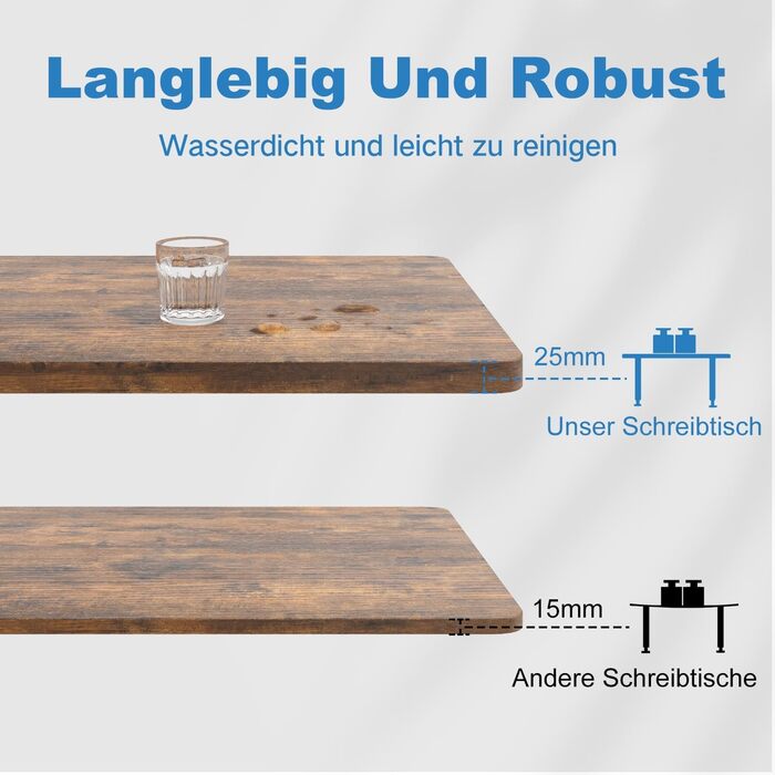 Стіл Devoko з регульованою висотою та 2 двигунами, цільна стільниця 25 мм, 160x80 см, мобільний електричний комп&39ютерний стіл з організацією кабелів, вінтажний коричневий - ідеальна ергономіка для вашого офісу, вінтажний коричневий чорний, 157x77 см