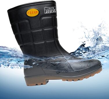 Чоловічі гумові чоботи до середини литки, водонепроникні, нековзні, чорні, ПВХ, для дорослих, робочі гумові чоботи, розмір 43 EU, чорні