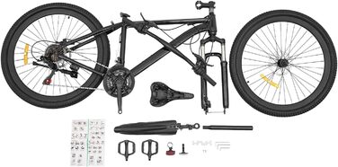 Дюймовий гірський велосипед з 21-швидкісною коробкою передач, підходить для хлопчиків та дівчаток, передні та задні дискові гальма, регульоване сидіння для гірських пригод та їзди містом, чорний, 26-