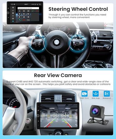 Автомагнітола 1 Din з Apple Carplay Android Auto 10,4-дюймовий поворотний сенсорний екран автомагнітоли з IOS/Android Mirror Link Bluetooth FM-радіо USB/AUX/еквалайзер/голосове керування керуванням на кермі камера заднього виду