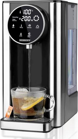 Диспенсер для гарячої води HEINRICHS - гаряча вода одним натисканням кнопки від 40 до 100 C, обсяг води 100 мл-400 мл на вибір, підходить для дитячого харчування, в т.ч. функція очищення фільтр, сенсорний дисплей, 2.7 л Heinrich