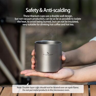 Титанова кружка iBasingo 300 мл, чашки з подвійними стінками та кришкою, надлегкі штабельовані металеві чашки для чаю та кави, міцні портативні напої для кемпінгу, подорожей та щоденного використання на свіжому повітрі Ti3242D 300 мл Ti3242d