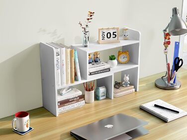 Дерев&39яна настільна полиця EasyPAG, окремостояча невелика книжкова полиця, регульована підставка-органайзер для столу, полиця для зберігання офісного приладдя, біла, 44 см x 17 см x 42 см