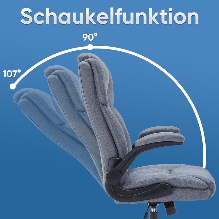 Крісло керівника з функцією гойдання, регульоване по висоті офісне крісло, ергономічне офісне крісло з підголівником та складними підлокітниками, обертове на 360 крісло, сіра тканина