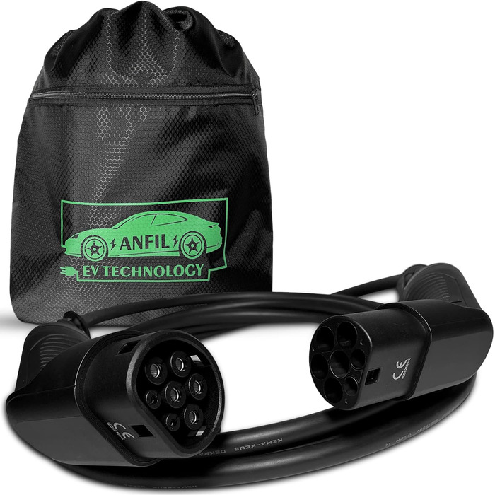 Трифазний зарядний кабель ANFIL для електромобілів (EV) - тип 2 до типу 2 (режим 3) - макс. вихідна потужність 22 кВт, 32А - 5 мет