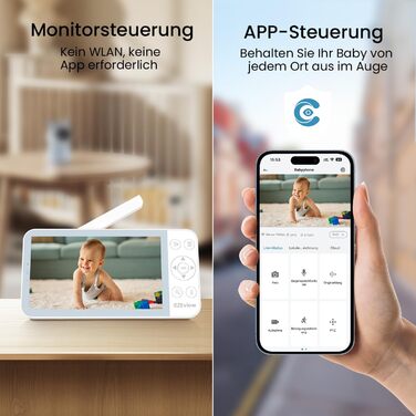 Радіоняня CZEview BM6 із камерою 2K і 4-кратним зумом, відеоняня HD 5,5 дюйма з Wi-Fi із додатком, нічне бачення, виявлення руху,