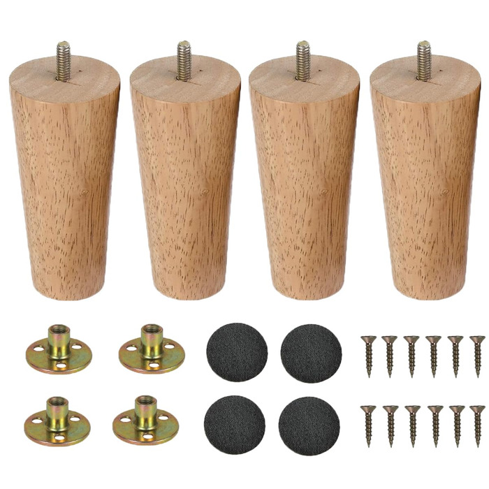 Дерев&39яні ніжки для меблів, 4 шт., конічні ніжки для меблів, змінні ніжки для дивана 12 см, дерев&39яні ніжки для меблів, ніжки для шаф, ніжки для шафи з монтажною пластиною, гумові накладки для столу, дивана, ліжка, шафи, кушетки, 4 шт./12 см