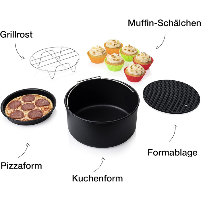 Набір аксесуарів Princess з 10 предметів для фритюрниці XL 4.5 л і 5.2 літра - підставка для горщиків, деко для піци, форма для торта, решітка для гриля, миска для кексів, 182012