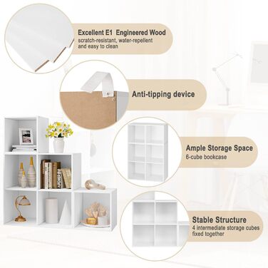 Біла полиця для книг та іграшок, книжкова полиця з 6 відділеннями, шафа для вітальні та спальні, перегородка кімнати з дерев&39яного композиту, кубічна полиця, сходинка 90x90x30 см SK027ws