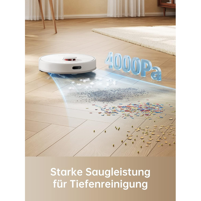 Робот-пилосос з функцією миття підлоги, робот-пилосос 4000 Па, навігація LDS, час роботи 150 хв, карти для декількох поверхів, іде
