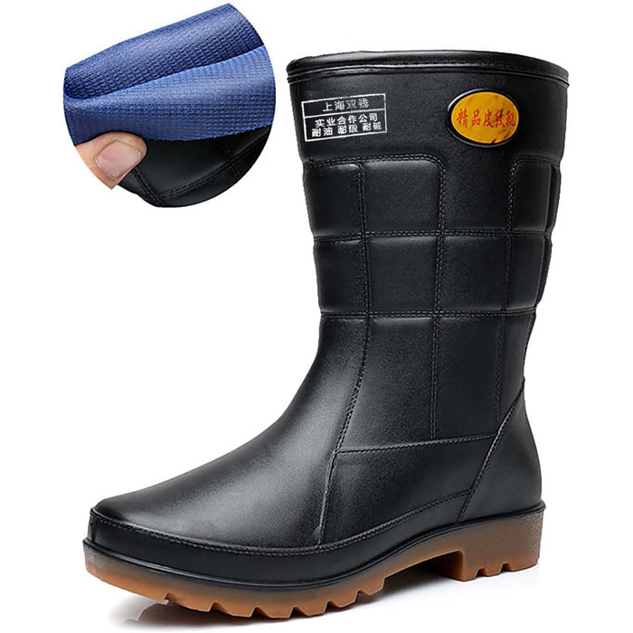 Чоловічі гумові чоботи до середини литки, водонепроникні, нековзні, чорні, ПВХ, для дорослих, робочі гумові чоботи, розмір 43 EU, чорні