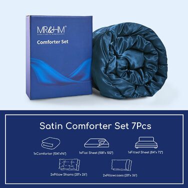 Сатинова ковдра California King 8 предметів - розкішний комплект постільної білизни з ковдрою, простирадлом, спідницею, супер шовк