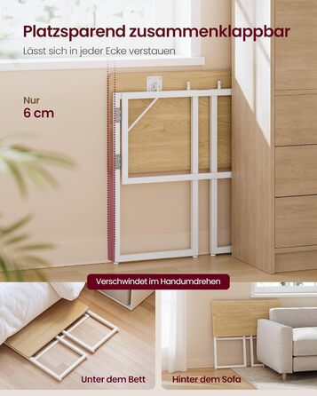 Складаний стіл, Невеликий складаний стіл, Комп&39ютерний стіл, Цільна стільниця, Закруглені кути, Стіл для домашнього офісу, Спальня, 80 x 40 см, Натуральний дуб LWD151YD01 80 x 40 см Натуральний дуб