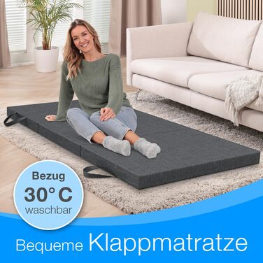 Розкладний матрац ELONEO 75x200 см, висота 8 см, розкладний гостьовий матрац, розкладний матрац, розкладний матрац, матрац з підтримкою спини, дорожній матрац, розкладне гостьове ліжко, розкладне ліжко, яке можна прати 75 x 200 x 8 см Антрацит