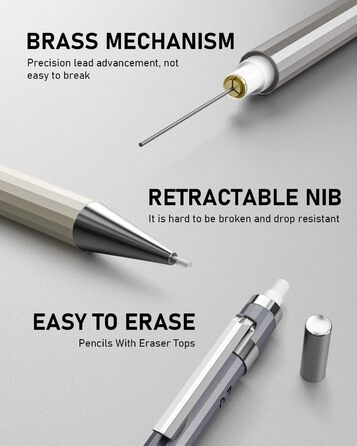 Набір механічних олівців Nicpro з 37 предметів, 8 олівців для малювання 0,5, 0,7, 0,9 та 2 мм, тримач для олівців для ескізів та малювання з 20 тюбиками (кольори 6B, 4B, 2B, HB, 2H, 4H), гумка для грифелів