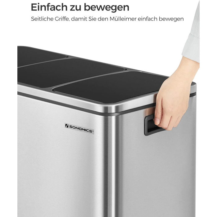 Відро для сміття з 3-ма пакетами, 3 x 18 літрів, з 3-ма відділеннями, кришка з повільним закриттям, з внутрішніми контейнерами та